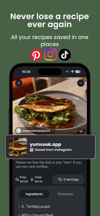 Saving a recipe to Yumcook from Instagram